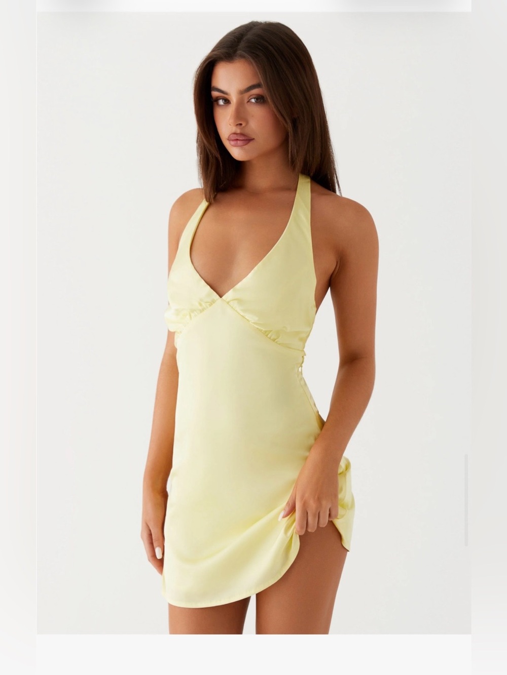 Peppermayo Pale Yellow Satin Halter Chemise